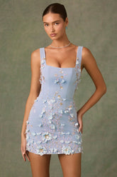 Embellished Corset Mini Dress in Sky Blue