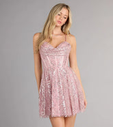 Lila Glitter Corset Skater Short Dress