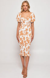 Gia Shirred Midi Dress - Tan
