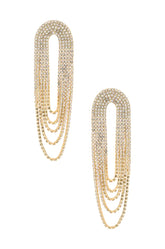 Crystal Drape Fringe Earrings - Gold
