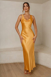 Cassandra Cowl Neck Maxi Dress - Orange