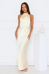 Draped In Diamonds Satin Halter Maxi Dress