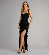 Josephine Corset Ruffle Velvet Mesh Formal Dress