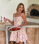 Norelia – Lace Corset Mini Dress with Floral Print