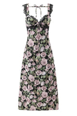 Floral Lace Straps Bow Long Summer Dress