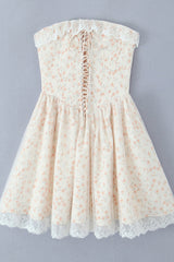 Floral Lace Neckline Lase-up Tull Skirt