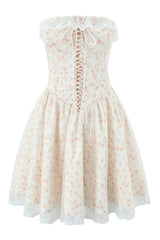 Floral Lace Neckline Lase-up Tull Skirt