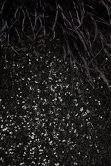 Daze | Black Sequin Bandeau Maxi Dress With Feather-Trim