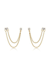 Double Piercing Chain Dangle Earrings - Clear