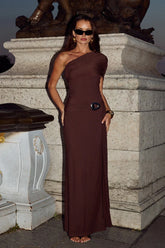 Kassi One Shoulder Midi Dress - Chocolate