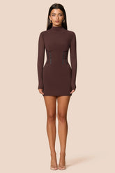 Nookie Allegra Long Sleeve Mini Dress - Cocoa
