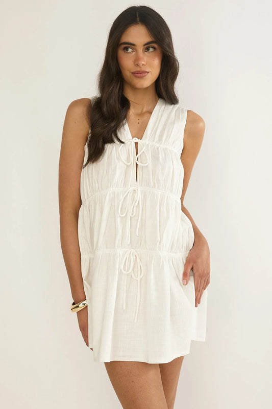 Antibes Tie Front Mini Dress White