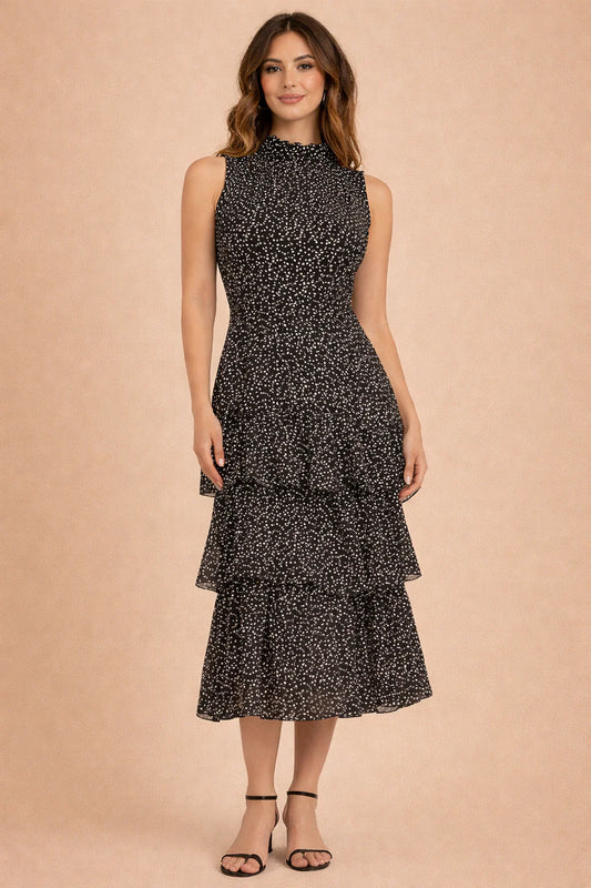 Luna Midi Dress - Black Polka