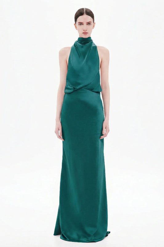 Misha Cameron Satin Dress - Teal Blue