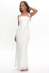 Serenya Halterneck Embellished Maxi Dress White