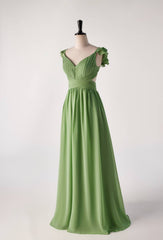 Flare Straps Matcha Green Long Bridesmaid Dress