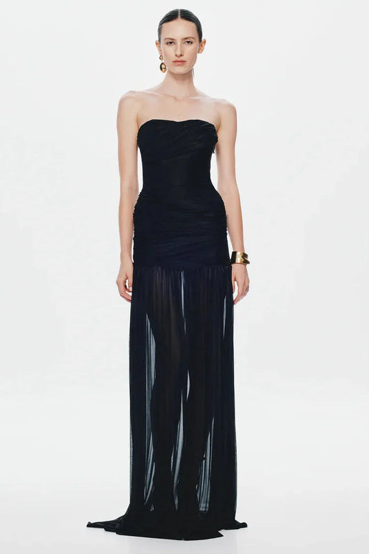 Misha Ember Wrapped Dress - Black