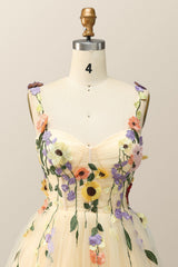 Floral Embroidered Champagne Tulle Short Homecoming Dress