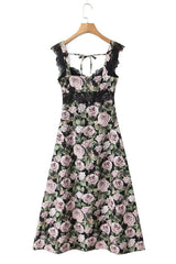 Floral Lace Straps Bow Long Summer Dress