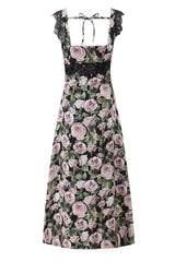 Floral Lace Straps Bow Long Summer Dress