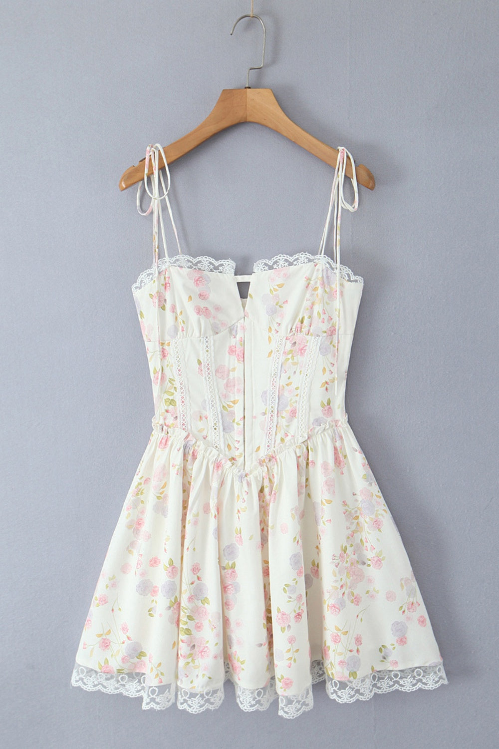 Floral Lace Neckline Lase-up Tull Skirt