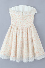 Floral Lace Neckline Lase-up Tull Skirt