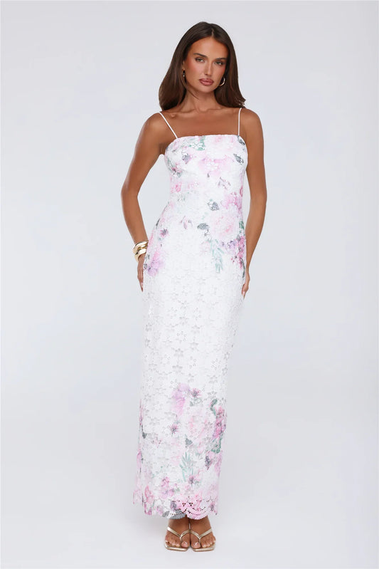 Wardrobe Flex Embroidered Maxi Dress White