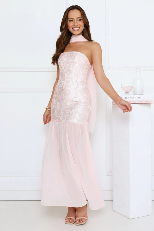 Sophisticated Night Strapless Maxi Dress Pink