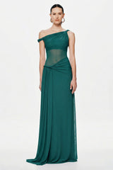 Misha Sisal Mesh Maxi Dress - Teal Blue