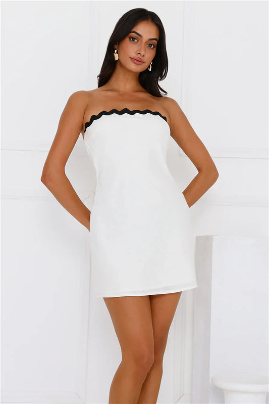 Waves Strapless Mini Dress White