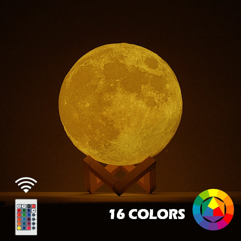 New Dropship  3D Print Moon Lamp Colorful Change Touch Usb Led Night Light Home Decor Creative Gift